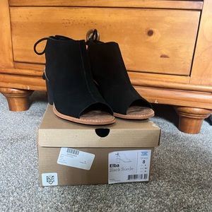 Black Toms Elba Peep-Toe Bootie Bock Heel